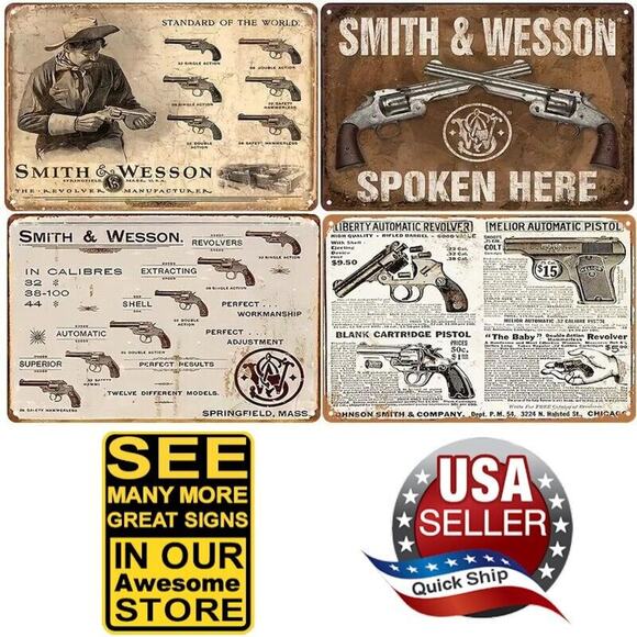 Tin Sign • Vintage Pistols • Liberty and Melior Automatics •The Baby Revolver - Picture 3 of 10
